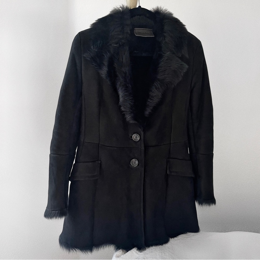Prada Black 100% Lamb Shearling Sheep Fur Coat in Small US 4 IT 40 Authentic